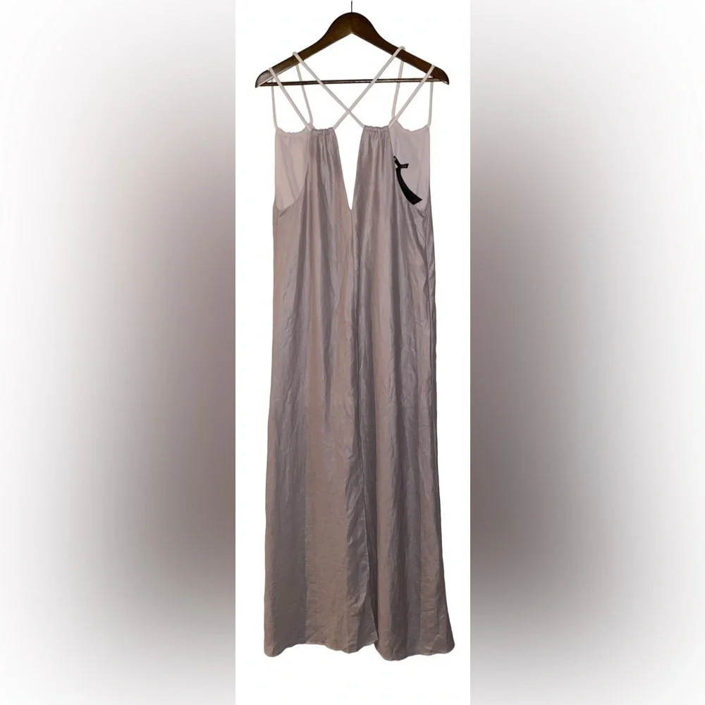 Krisa X Revolve Strappy Linen Maxi Dress Women XS‎ Slit Front Minimalist NEW